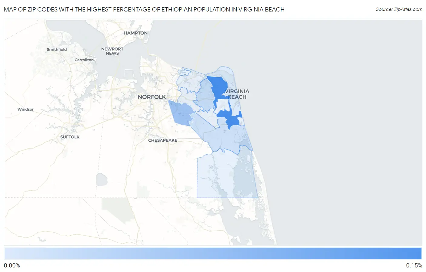 Zip Codes with the Highest Percentage of Ethiopian Population in Virginia Beach Map