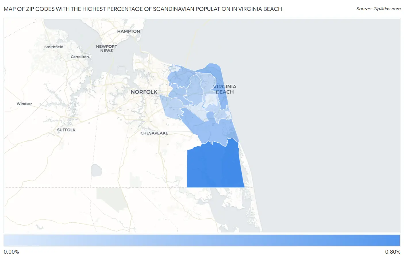 Zip Codes with the Highest Percentage of Scandinavian Population in Virginia Beach Map
