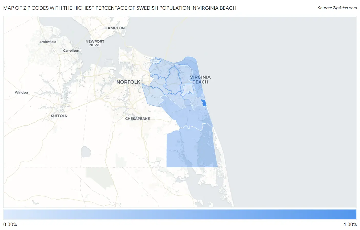 Zip Codes with the Highest Percentage of Swedish Population in Virginia Beach Map