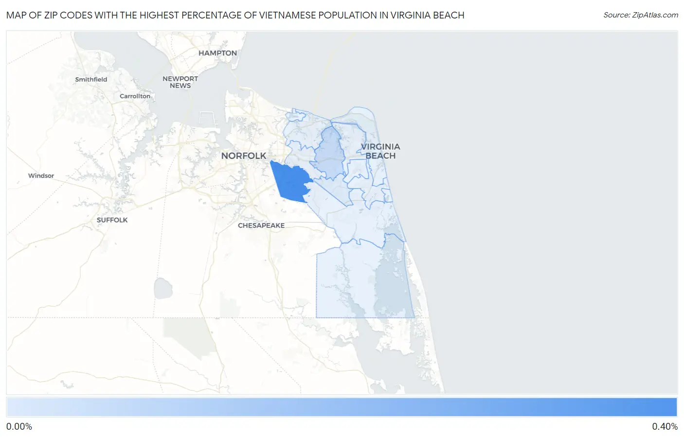 Zip Codes with the Highest Percentage of Vietnamese Population in Virginia Beach Map