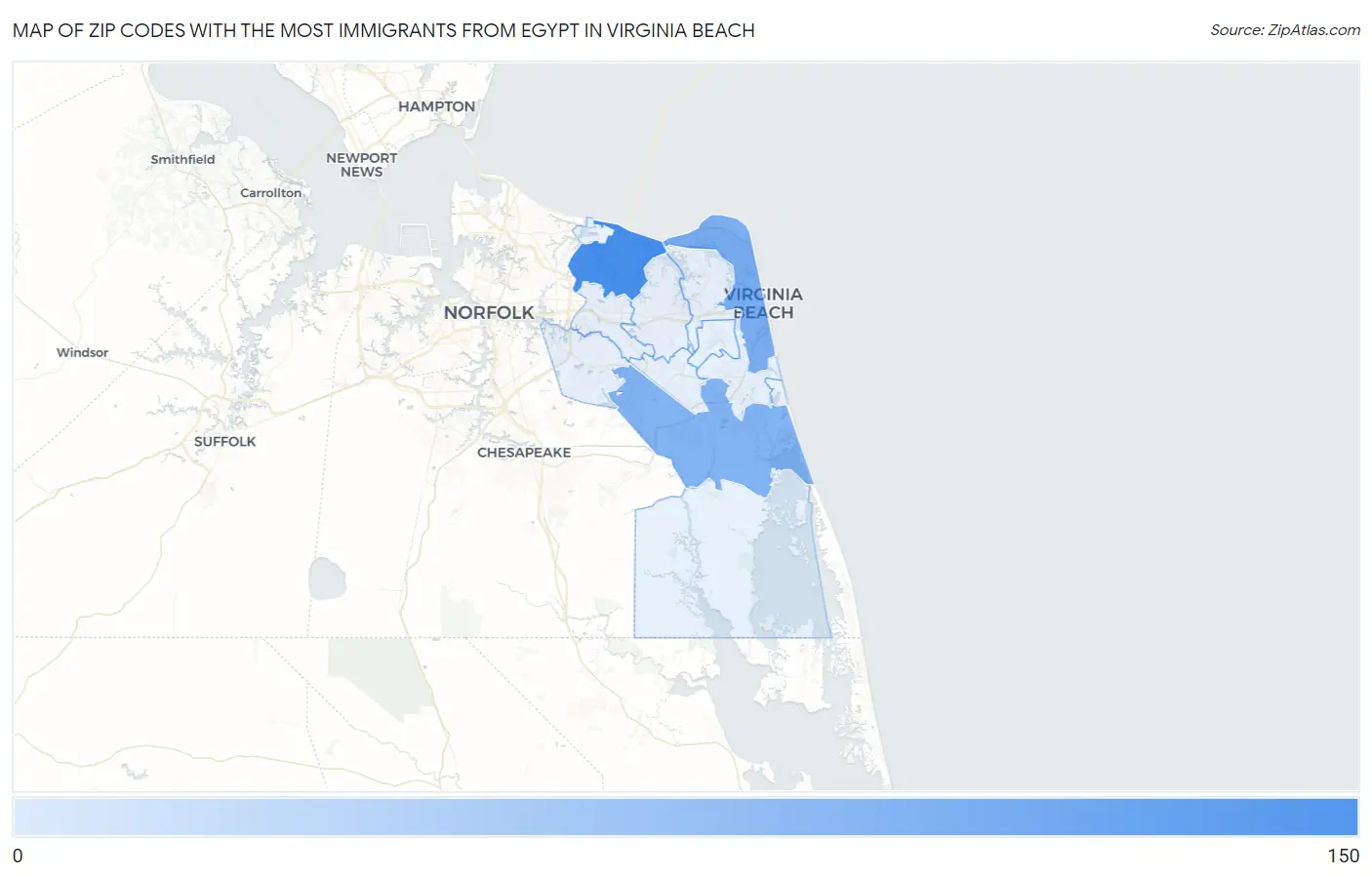 Zip Codes with the Most Immigrants from Egypt in Virginia Beach Map