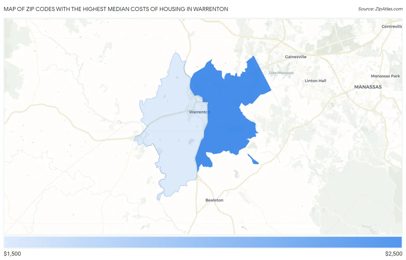 Zip Codes with the Highest Median Costs of Housing in Warrenton Map