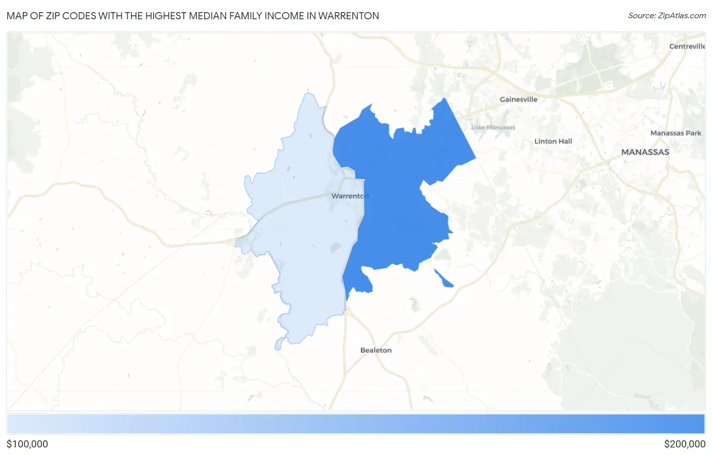 Zip Codes with the Highest Median Family Income in Warrenton Map