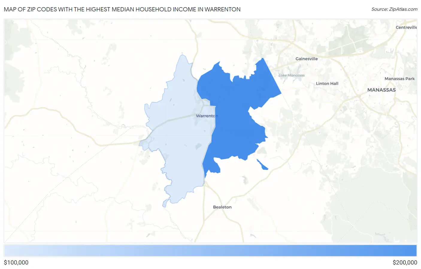 Zip Codes with the Highest Median Household Income in Warrenton Map
