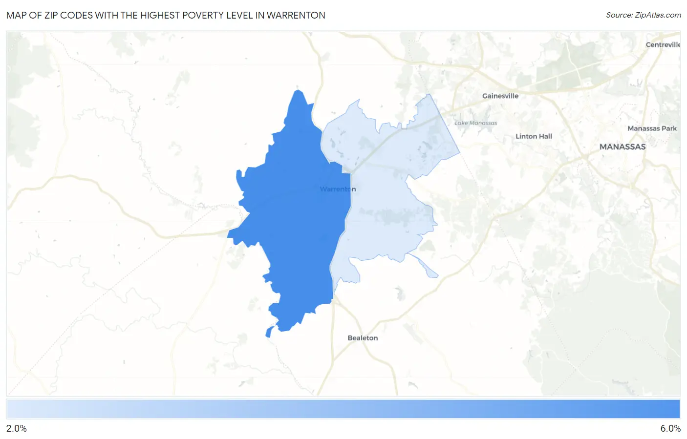 Zip Codes with the Highest Poverty Level in Warrenton Map