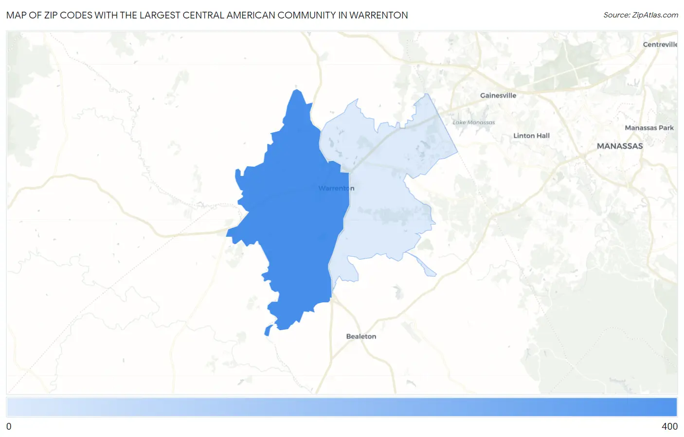Zip Codes with the Largest Central American Community in Warrenton Map