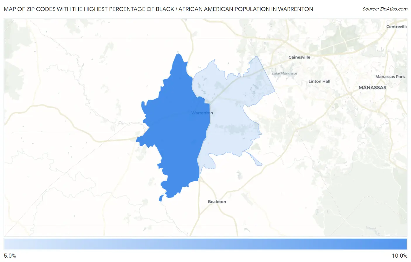 Zip Codes with the Highest Percentage of Black / African American Population in Warrenton Map