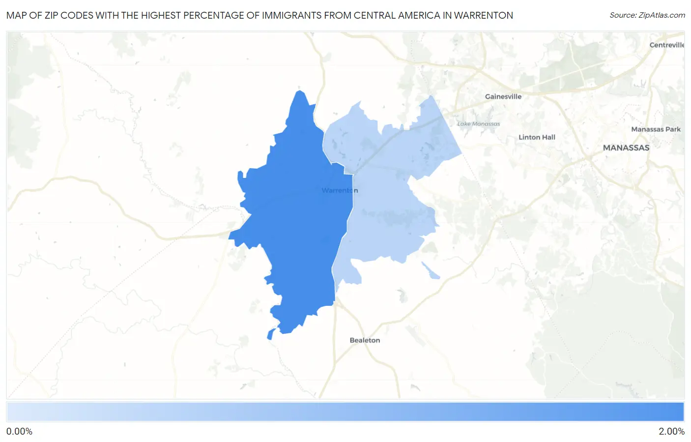 Zip Codes with the Highest Percentage of Immigrants from Central America in Warrenton Map