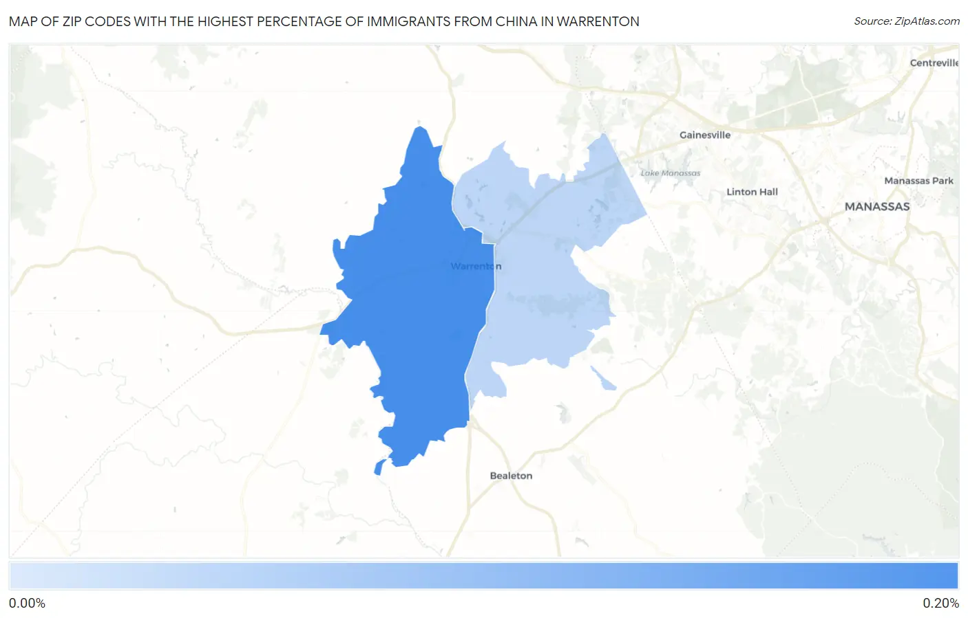 Zip Codes with the Highest Percentage of Immigrants from China in Warrenton Map