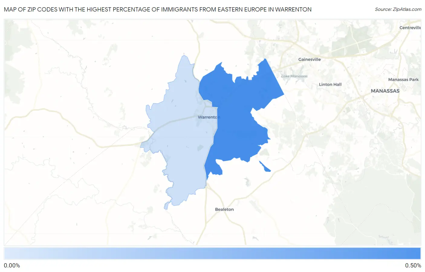 Zip Codes with the Highest Percentage of Immigrants from Eastern Europe in Warrenton Map