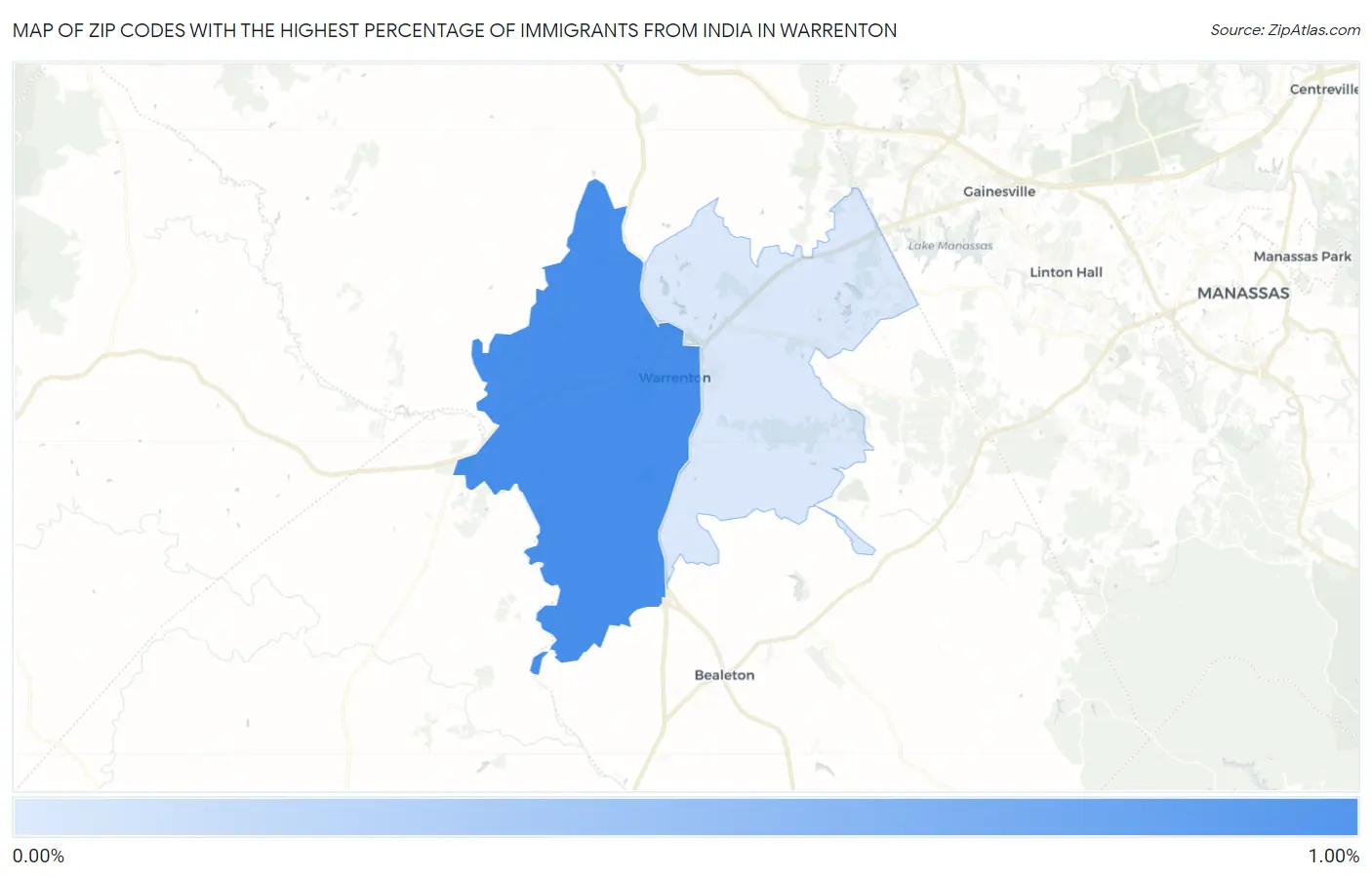 Zip Codes with the Highest Percentage of Immigrants from India in Warrenton Map