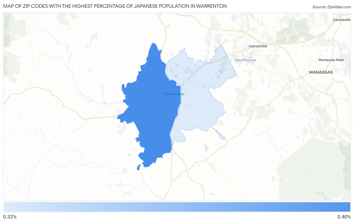 Zip Codes with the Highest Percentage of Japanese Population in Warrenton Map
