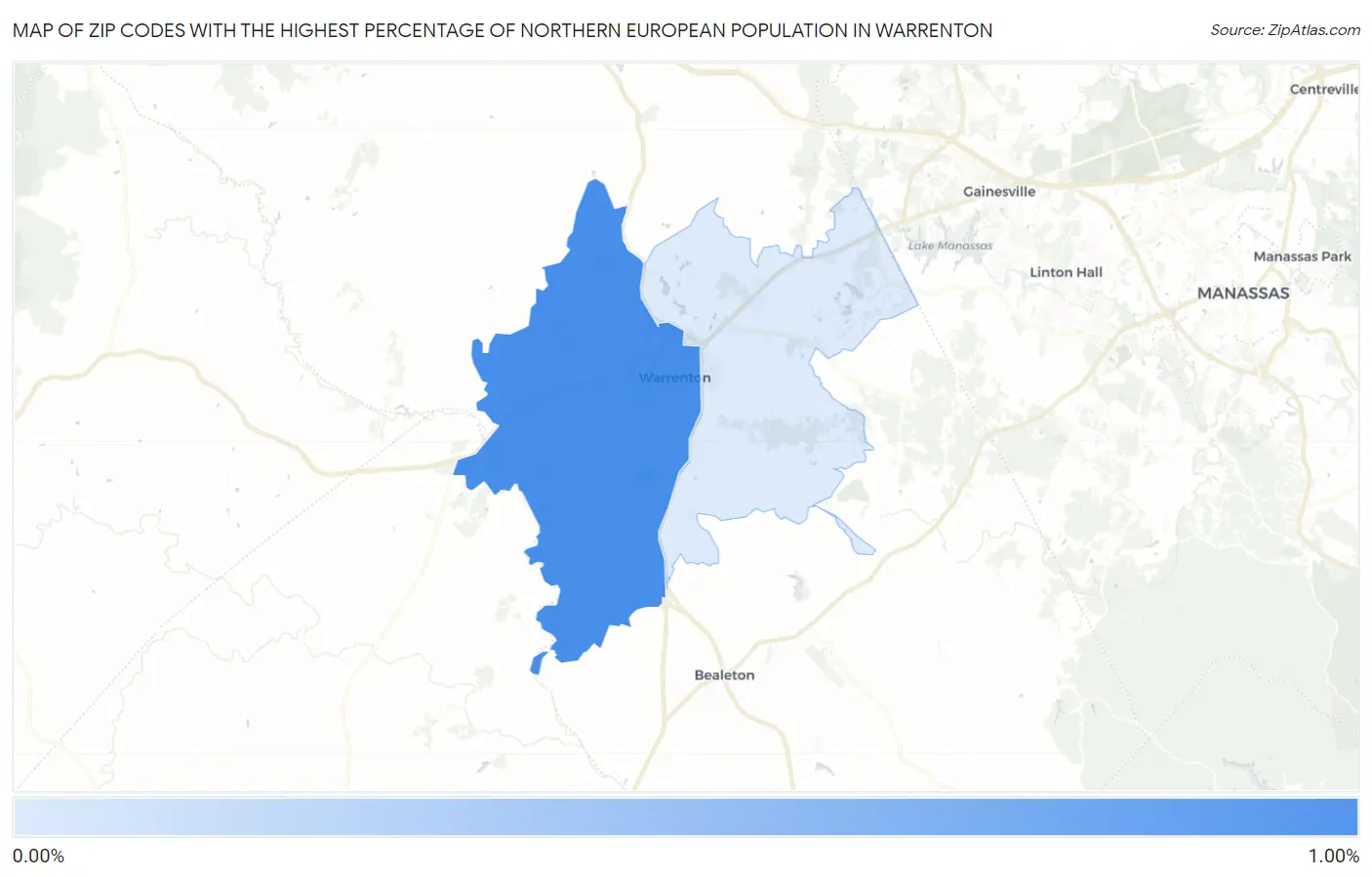 Zip Codes with the Highest Percentage of Northern European Population in Warrenton Map