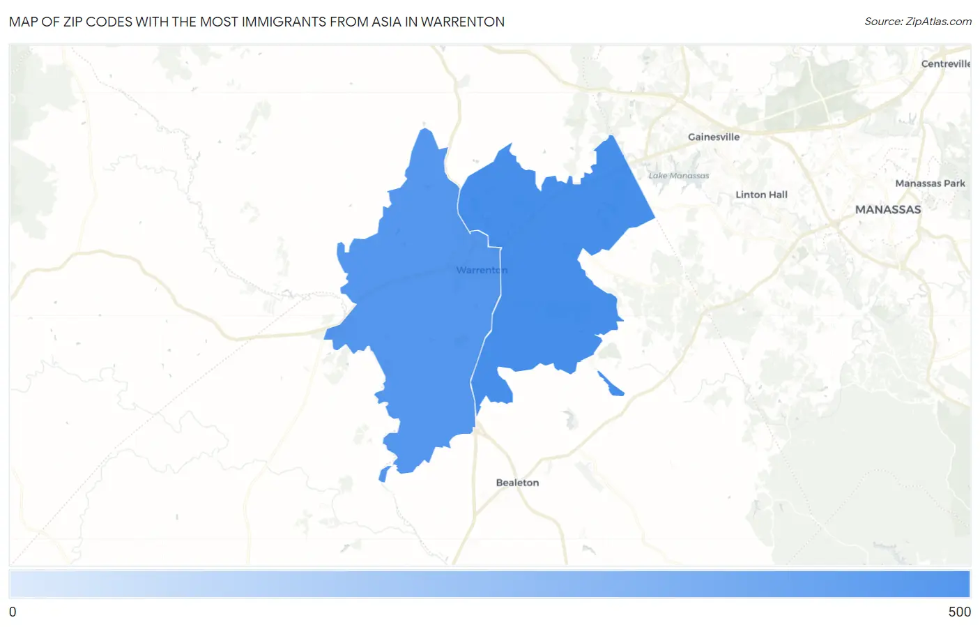 Zip Codes with the Most Immigrants from Asia in Warrenton Map
