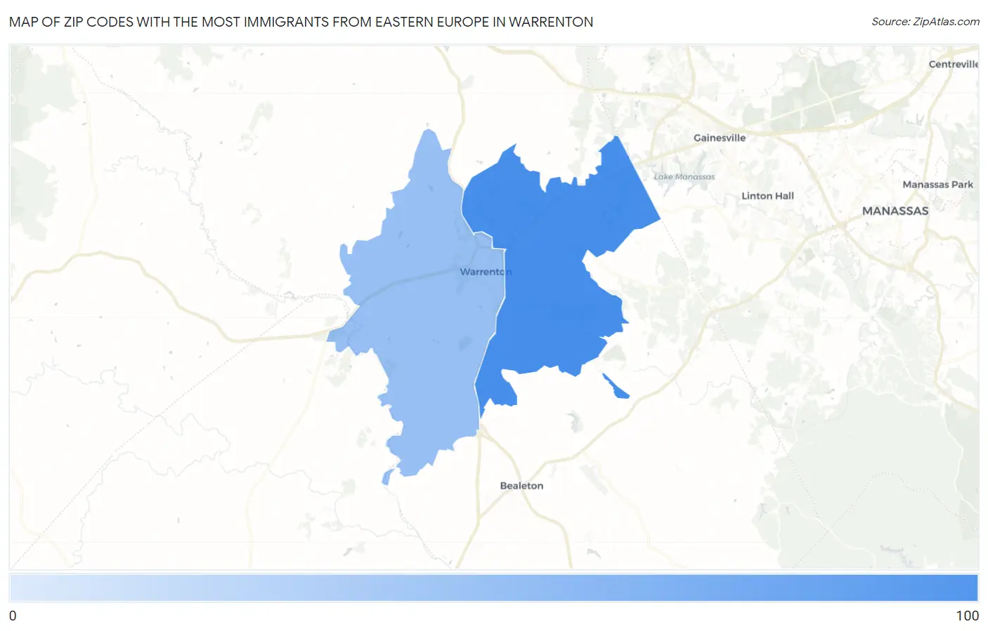 Zip Codes with the Most Immigrants from Eastern Europe in Warrenton Map