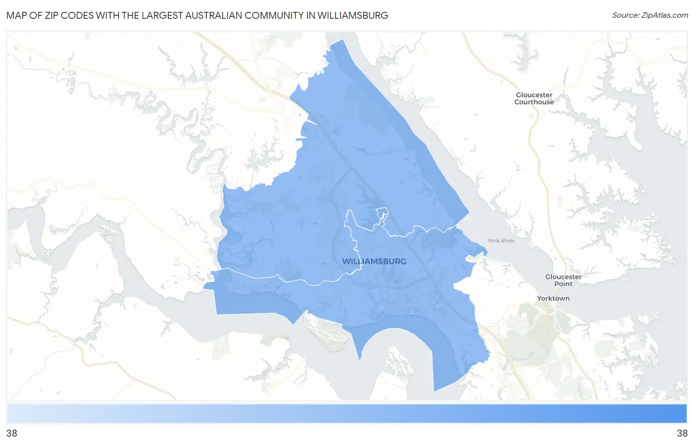 Zip Codes with the Largest Australian Community in Williamsburg Map
