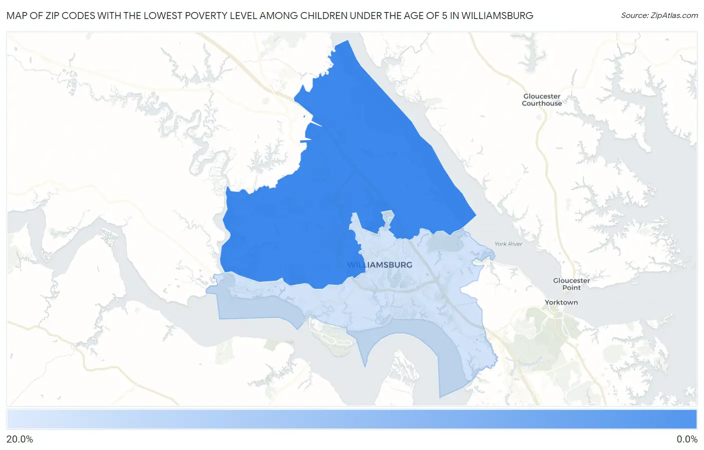 Zip Codes with the Lowest Poverty Level Among Children Under the Age of 5 in Williamsburg Map