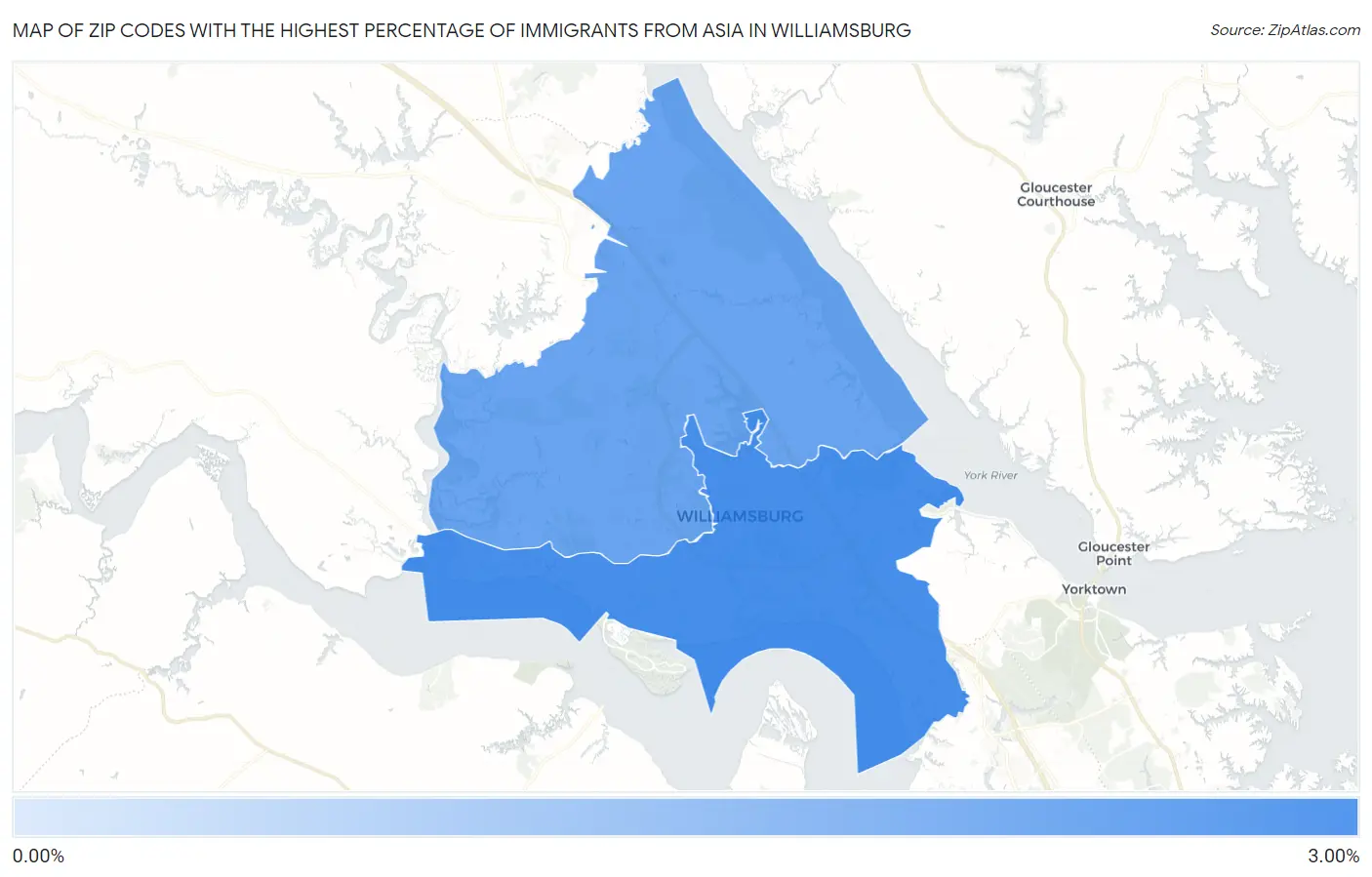 Zip Codes with the Highest Percentage of Immigrants from Asia in Williamsburg Map