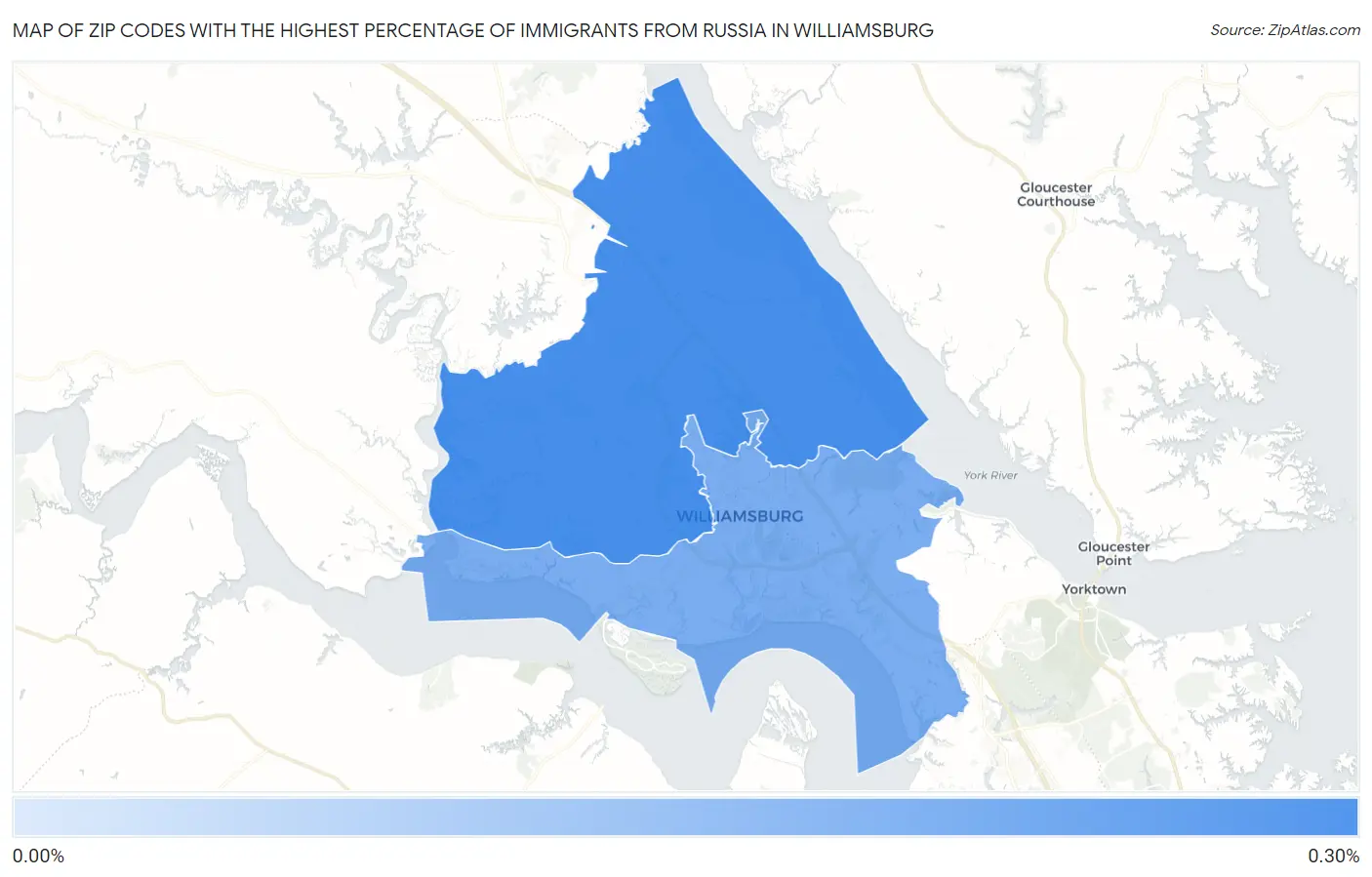 Zip Codes with the Highest Percentage of Immigrants from Russia in Williamsburg Map