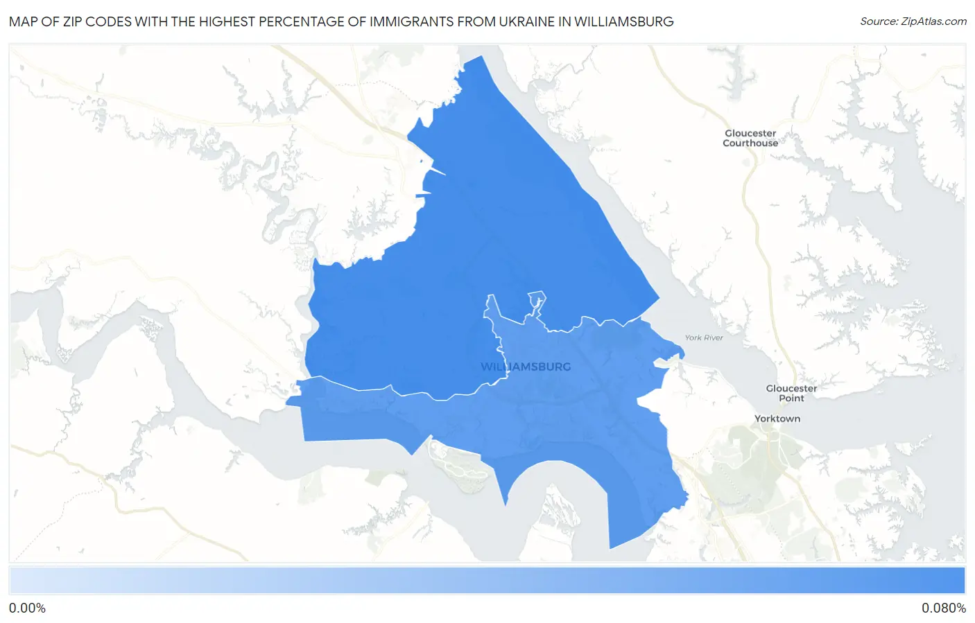 Zip Codes with the Highest Percentage of Immigrants from Ukraine in Williamsburg Map