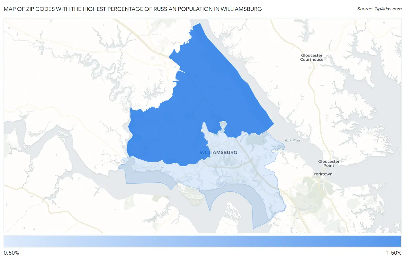 Zip Codes with the Highest Percentage of Russian Population in Williamsburg Map