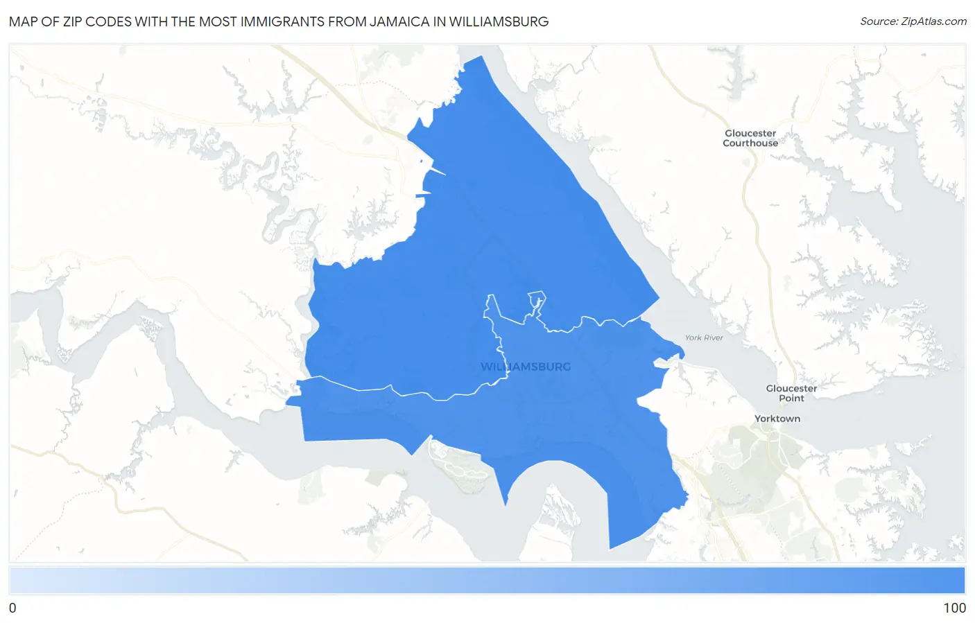 Zip Codes with the Most Immigrants from Jamaica in Williamsburg Map