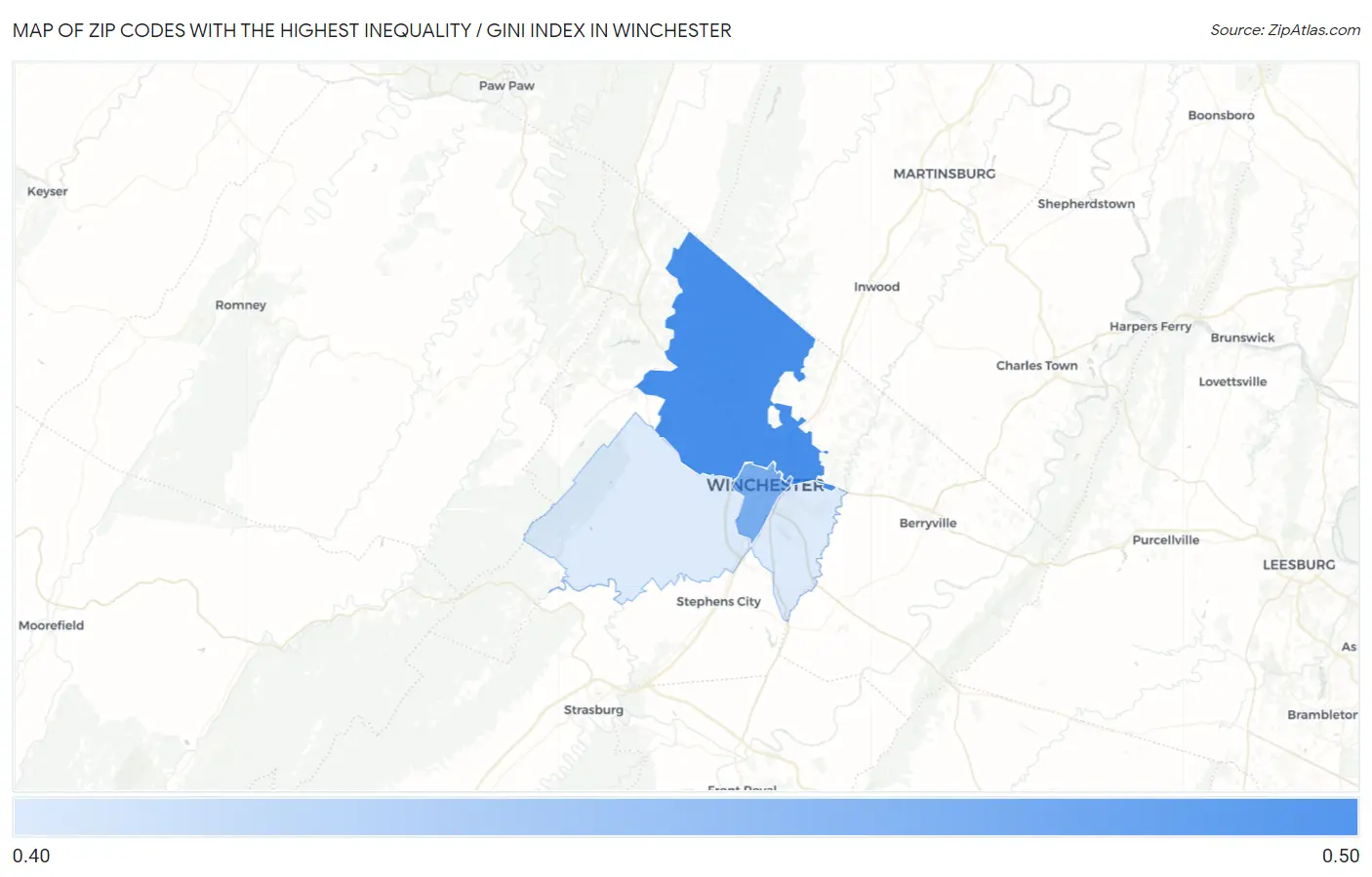 Zip Codes with the Highest Inequality / Gini Index in Winchester Map
