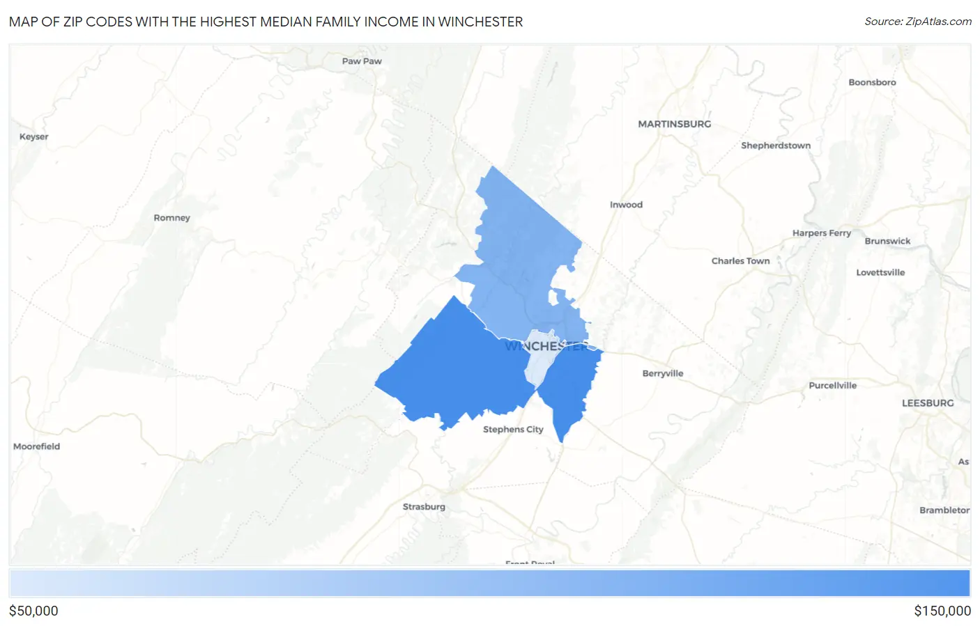 Zip Codes with the Highest Median Family Income in Winchester Map