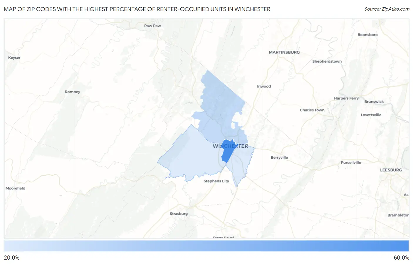 Zip Codes with the Highest Percentage of Renter-Occupied Units in Winchester Map