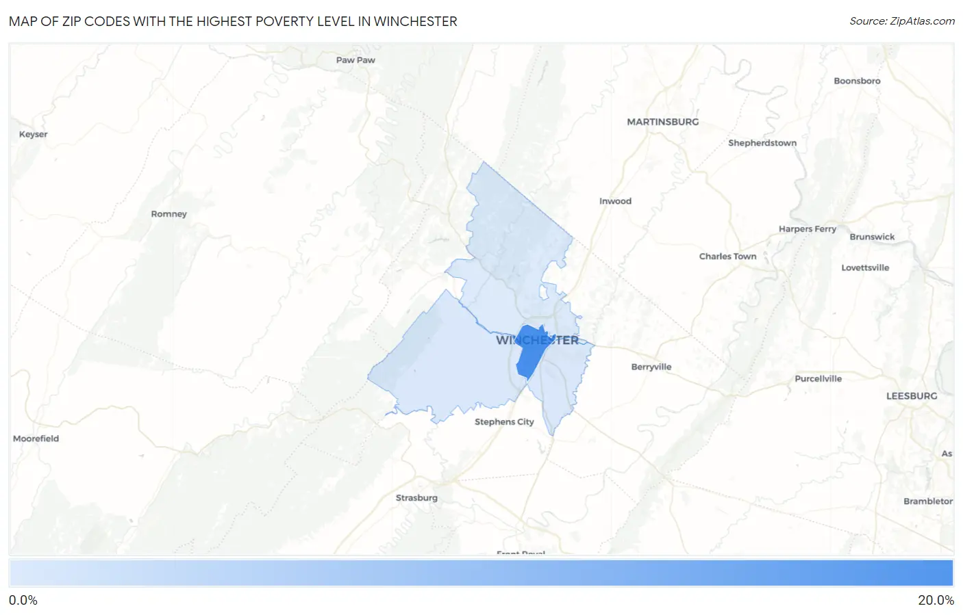 Zip Codes with the Highest Poverty Level in Winchester Map