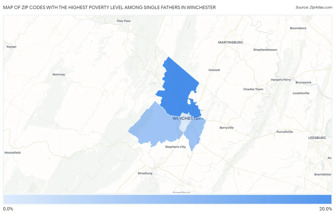 Zip Codes with the Highest Poverty Level Among Single Fathers in Winchester Map