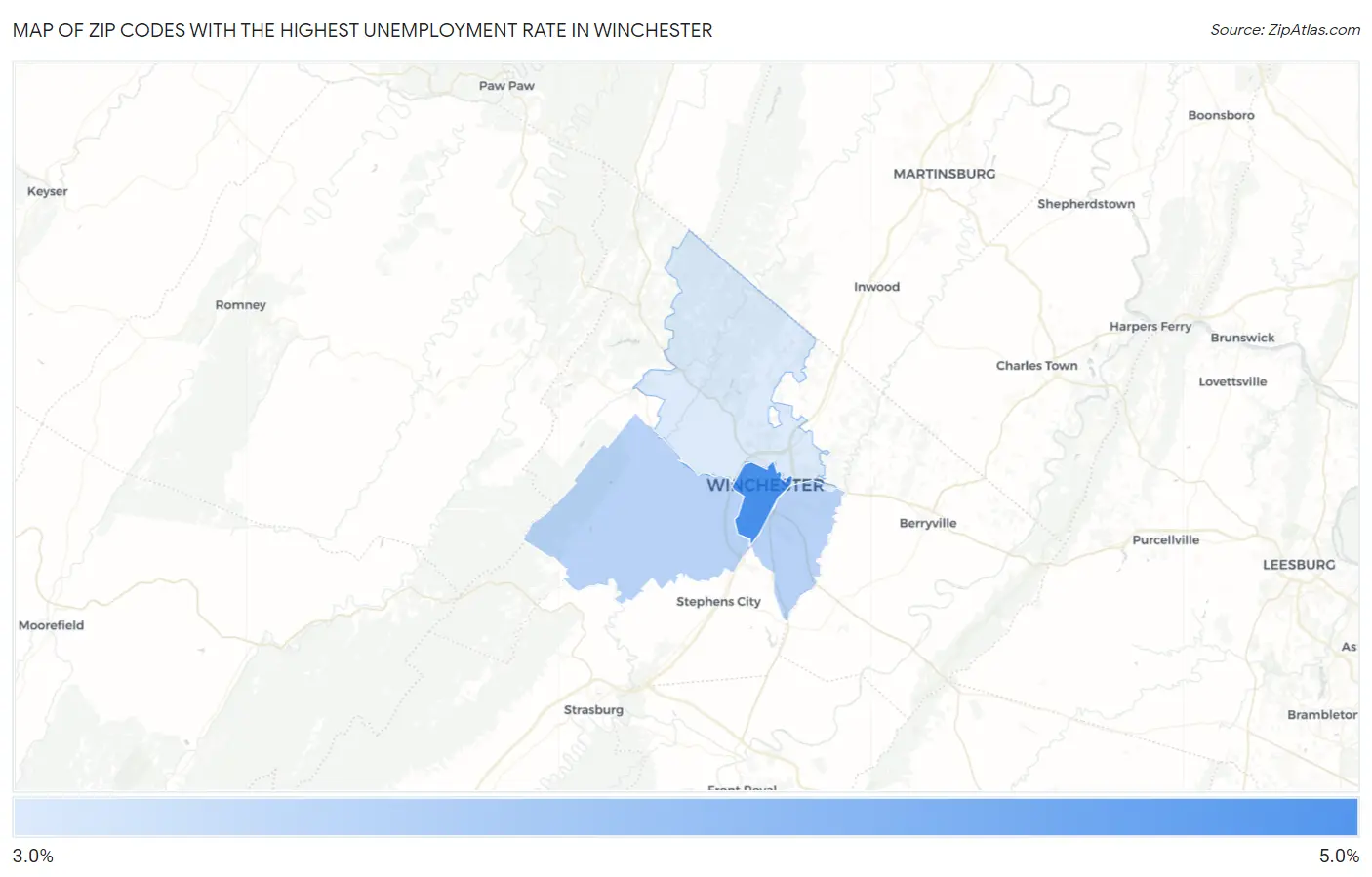 Zip Codes with the Highest Unemployment Rate in Winchester Map