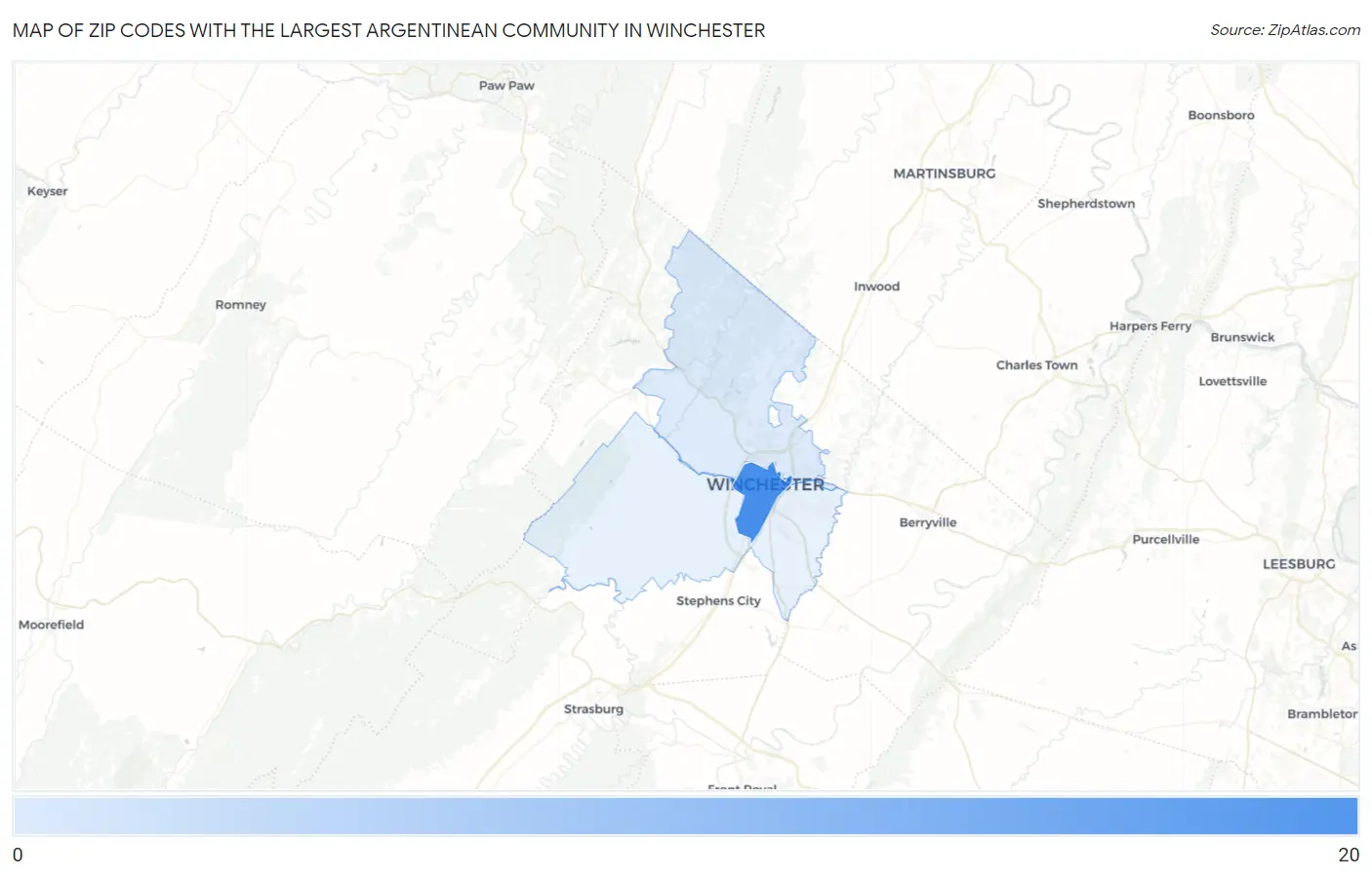 Zip Codes with the Largest Argentinean Community in Winchester Map
