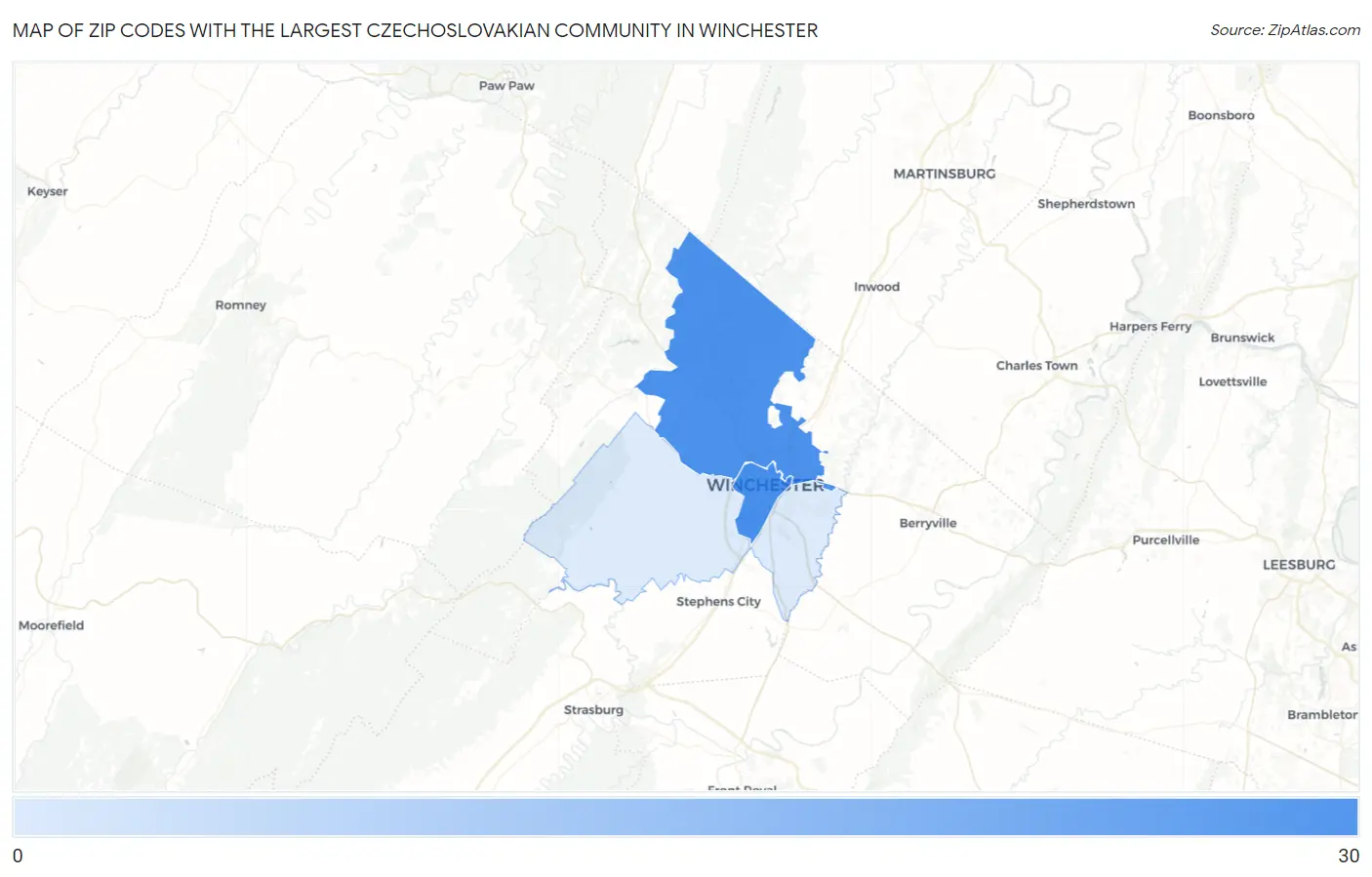 Zip Codes with the Largest Czechoslovakian Community in Winchester Map