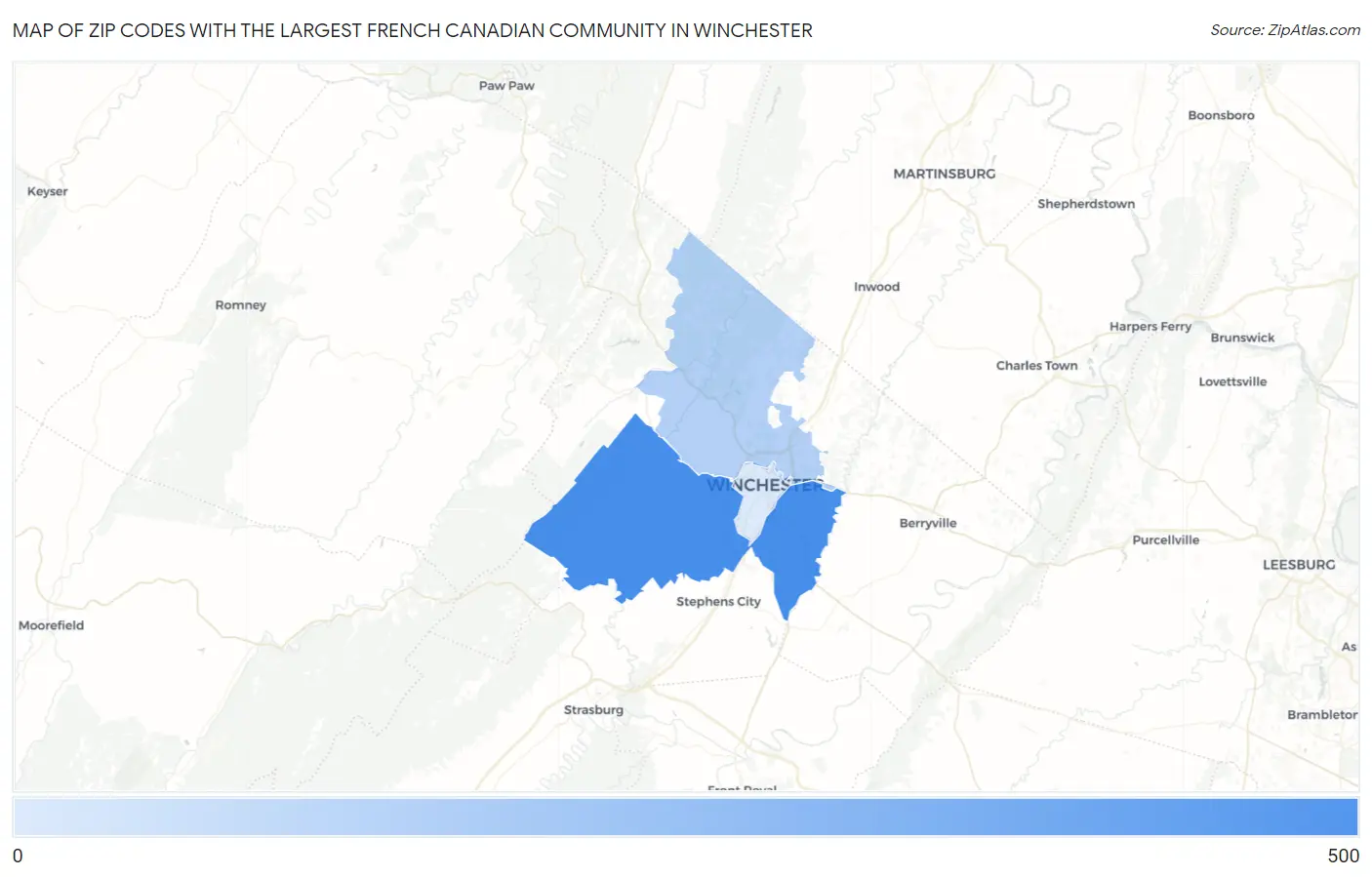 Zip Codes with the Largest French Canadian Community in Winchester Map