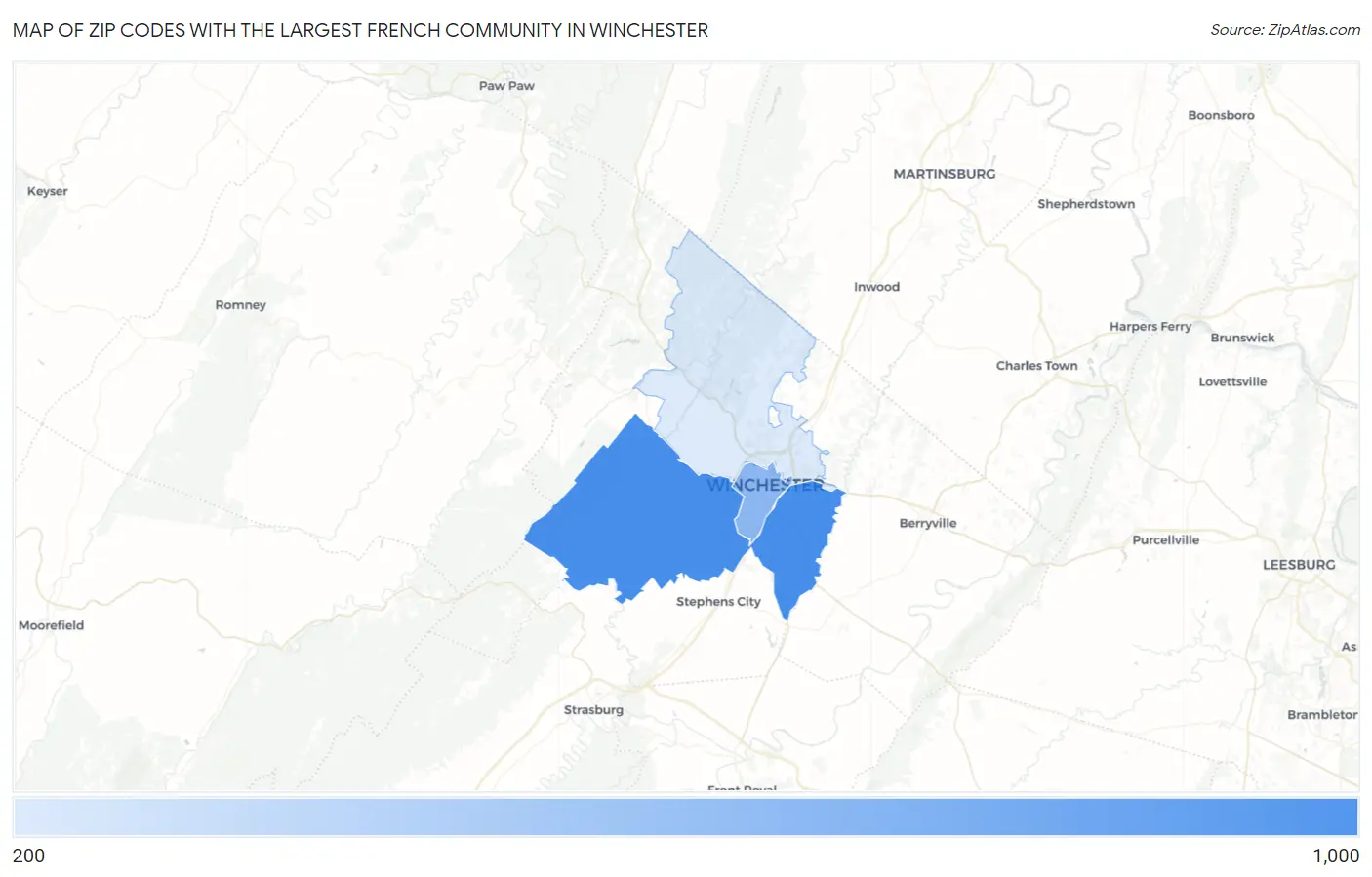 Zip Codes with the Largest French Community in Winchester Map