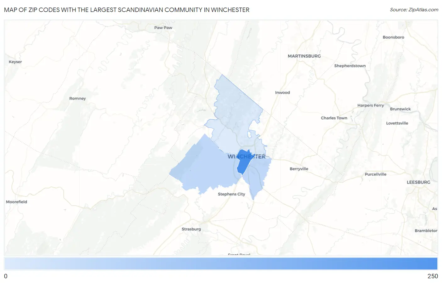 Zip Codes with the Largest Scandinavian Community in Winchester Map