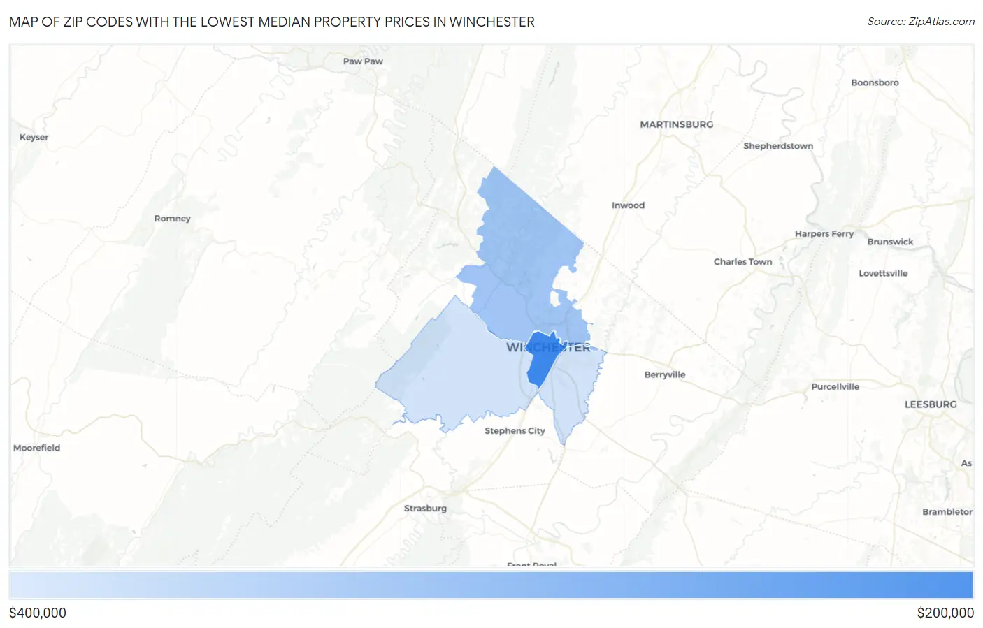 Zip Codes with the Lowest Median Property Prices in Winchester Map