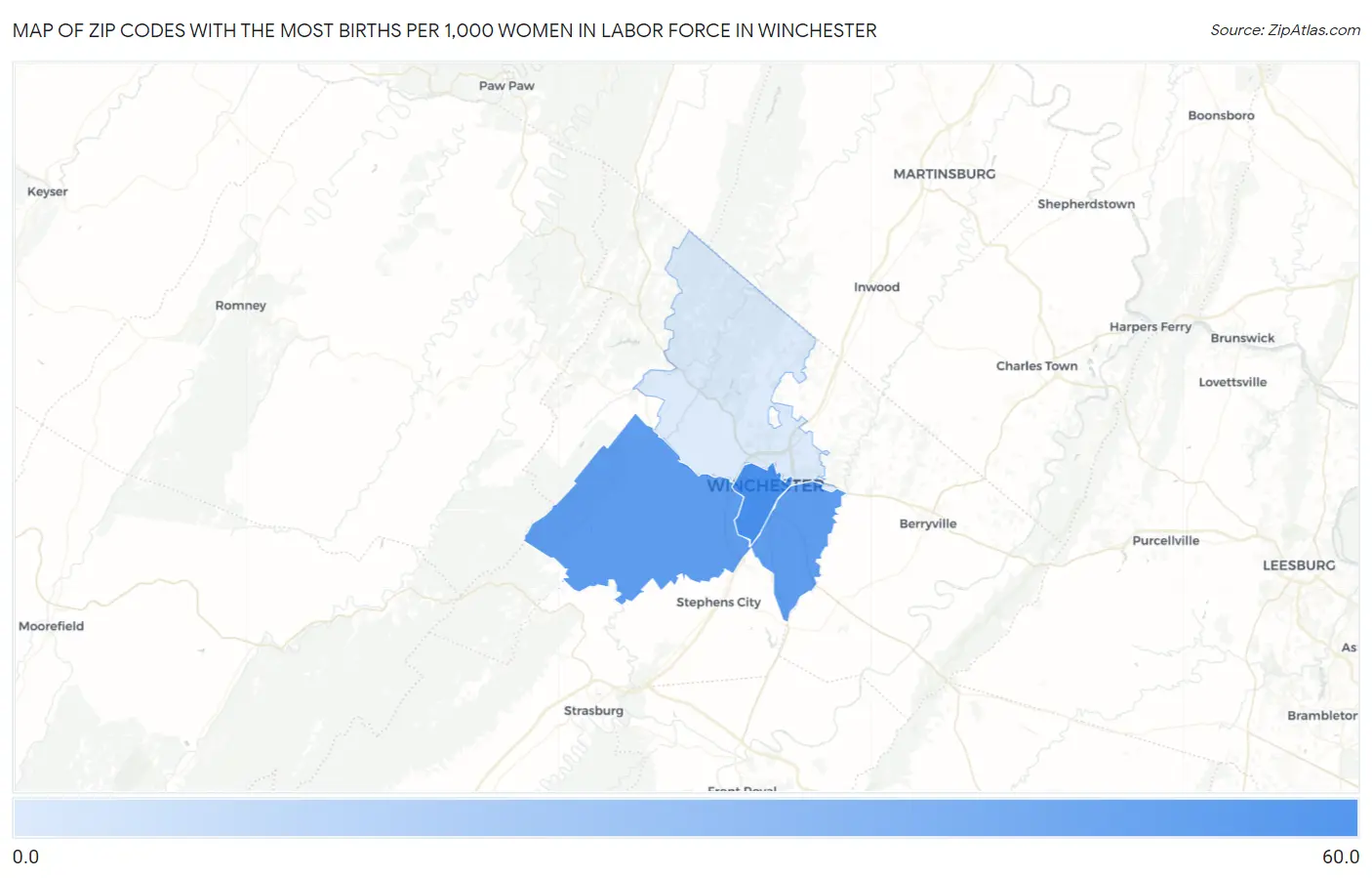 Zip Codes with the Most Births per 1,000 Women in Labor Force in Winchester Map