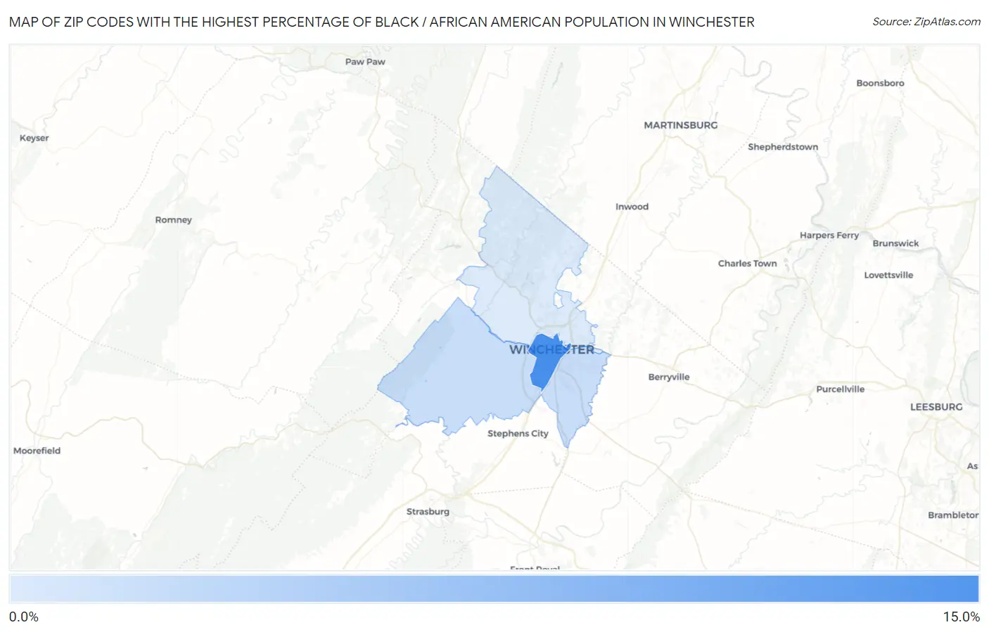 Zip Codes with the Highest Percentage of Black / African American Population in Winchester Map