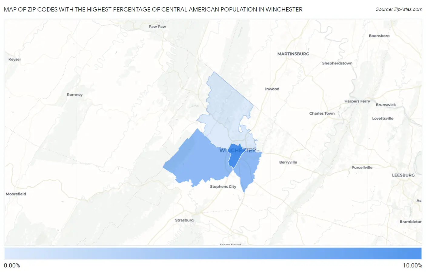 Zip Codes with the Highest Percentage of Central American Population in Winchester Map