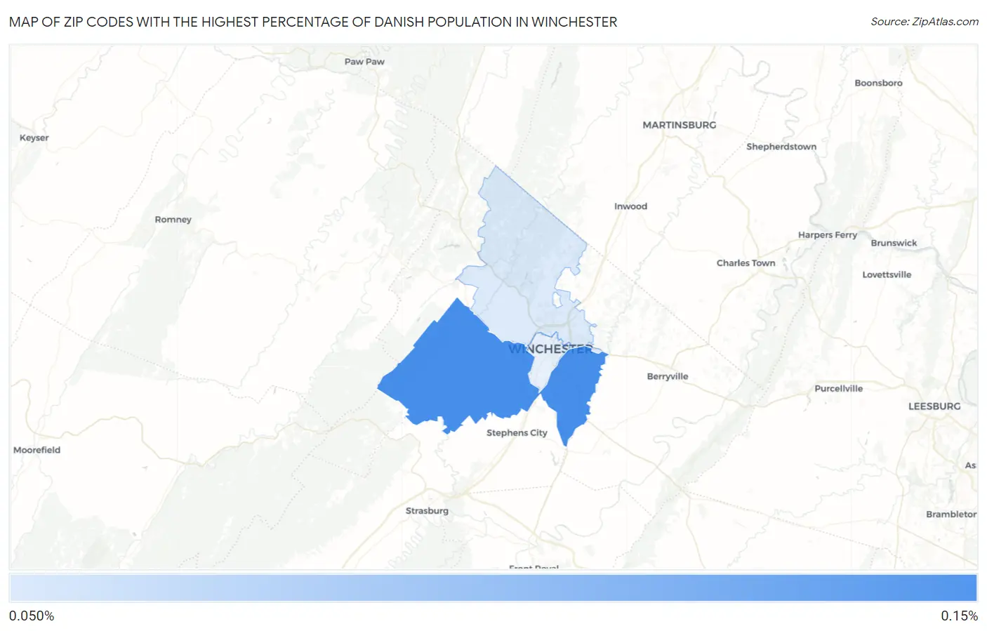Zip Codes with the Highest Percentage of Danish Population in Winchester Map