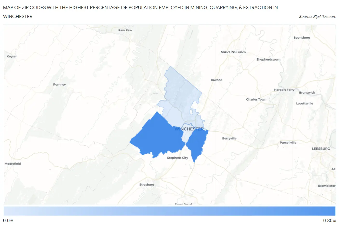Zip Codes with the Highest Percentage of Population Employed in Mining, Quarrying, & Extraction in Winchester Map