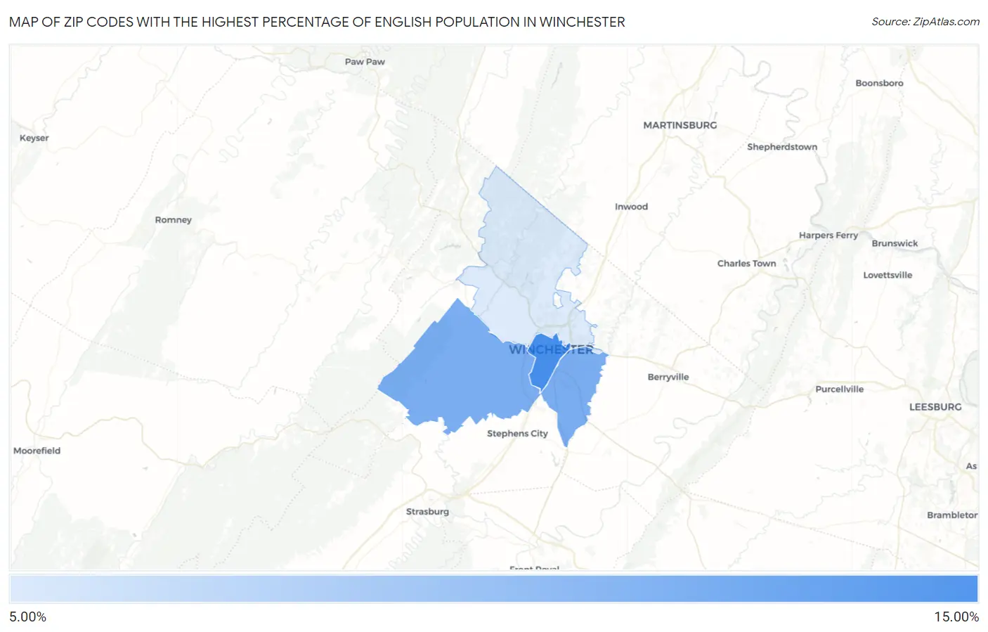 Zip Codes with the Highest Percentage of English Population in Winchester Map