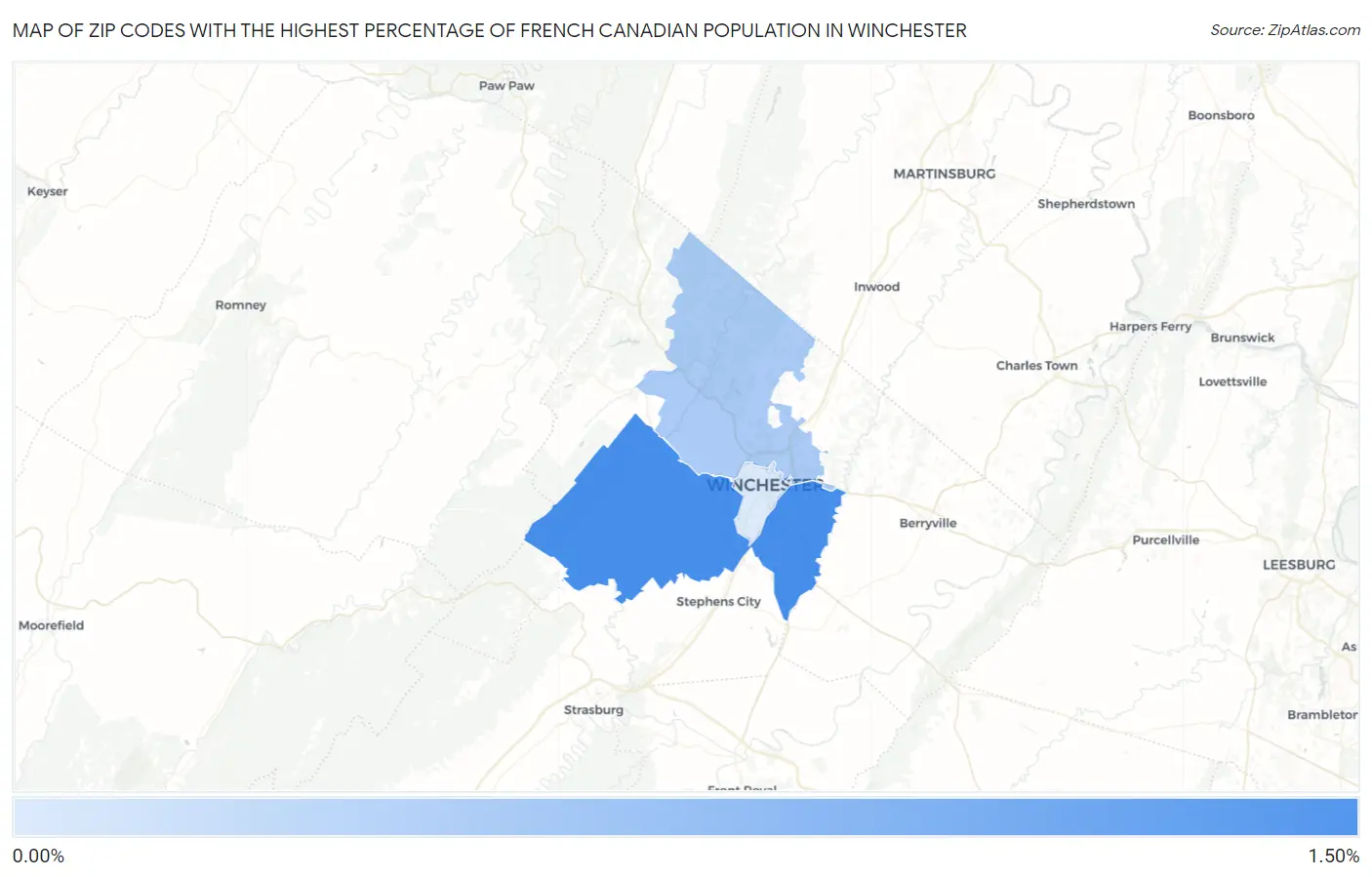 Zip Codes with the Highest Percentage of French Canadian Population in Winchester Map