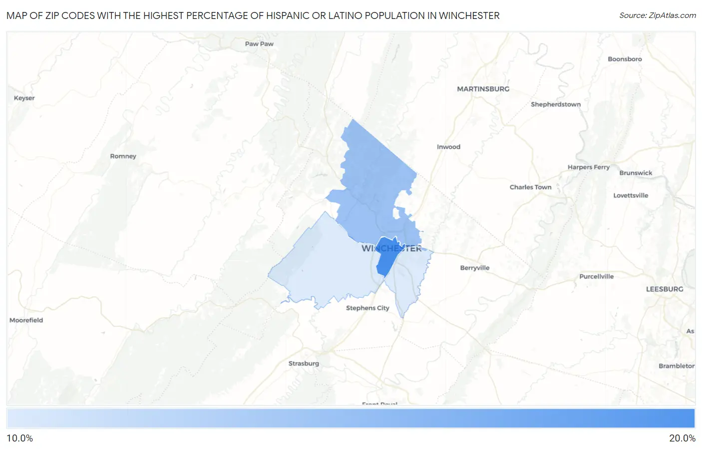 Zip Codes with the Highest Percentage of Hispanic or Latino Population in Winchester Map