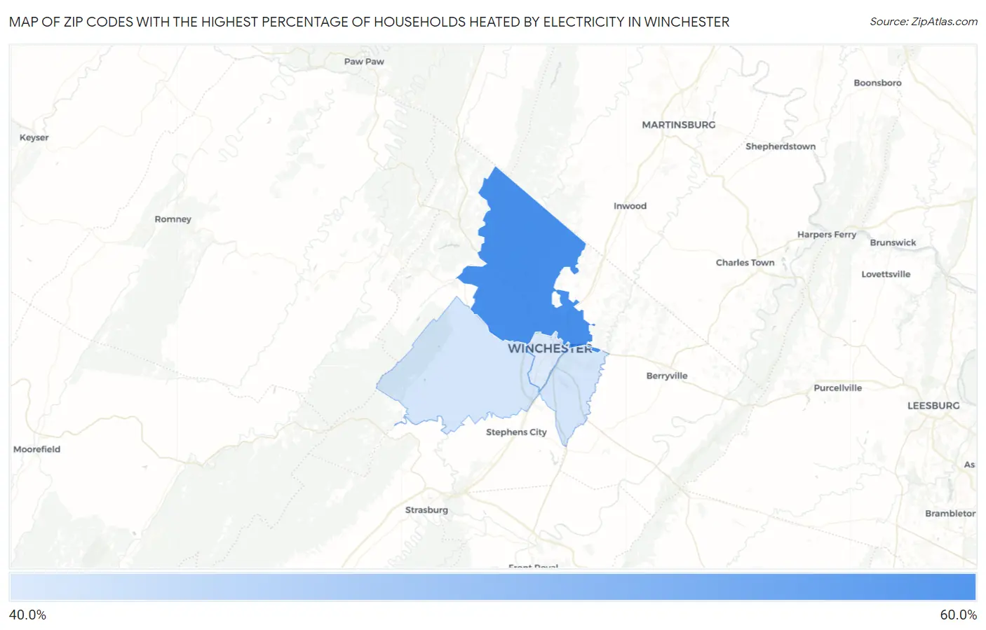 Zip Codes with the Highest Percentage of Households Heated by Electricity in Winchester Map