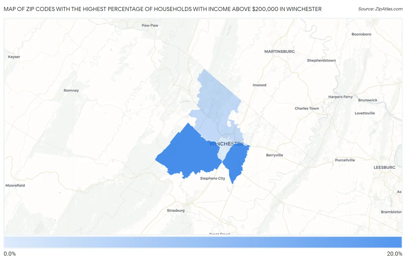 Zip Codes with the Highest Percentage of Households with Income Above $200,000 in Winchester Map