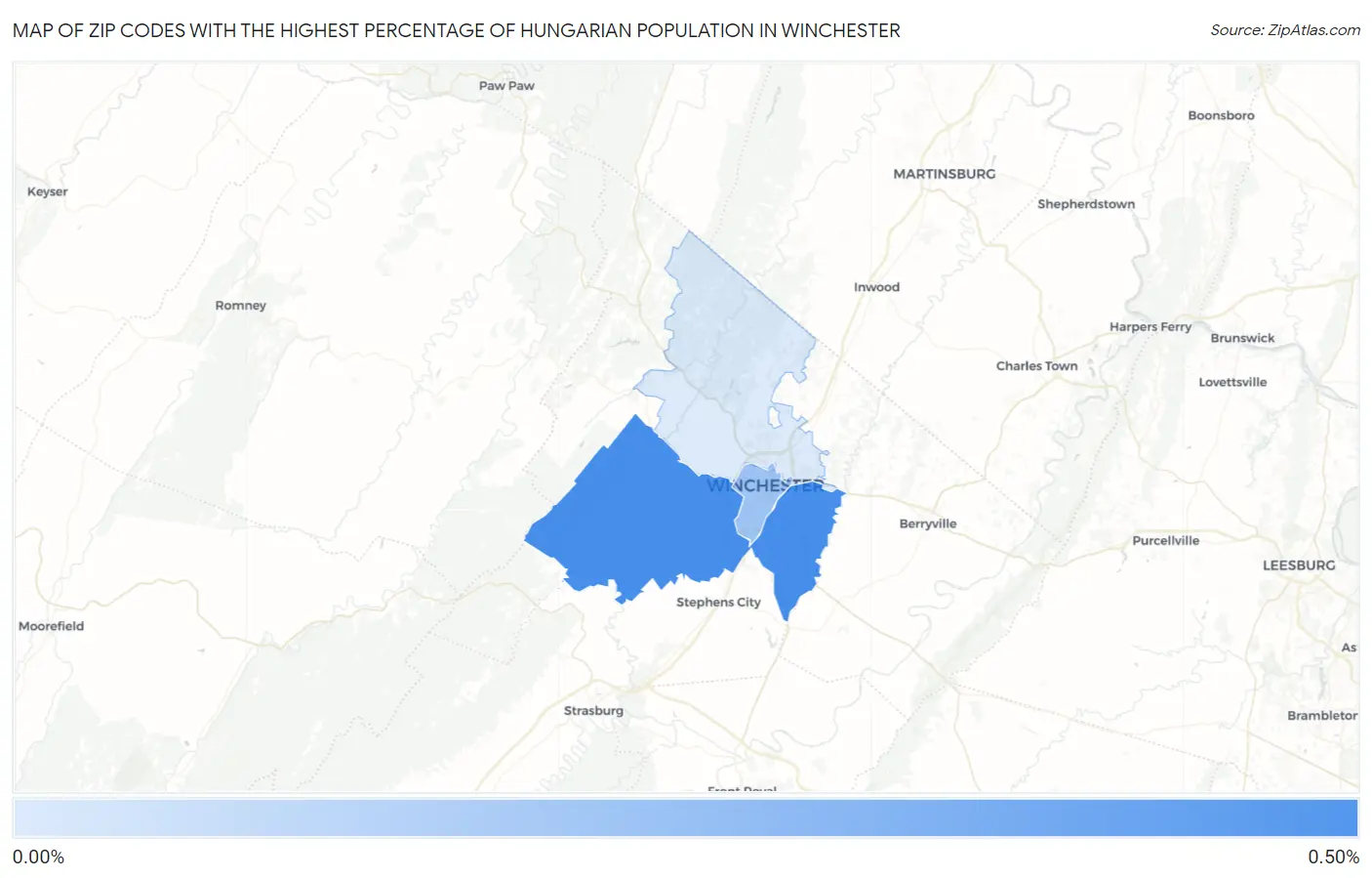 Zip Codes with the Highest Percentage of Hungarian Population in Winchester Map