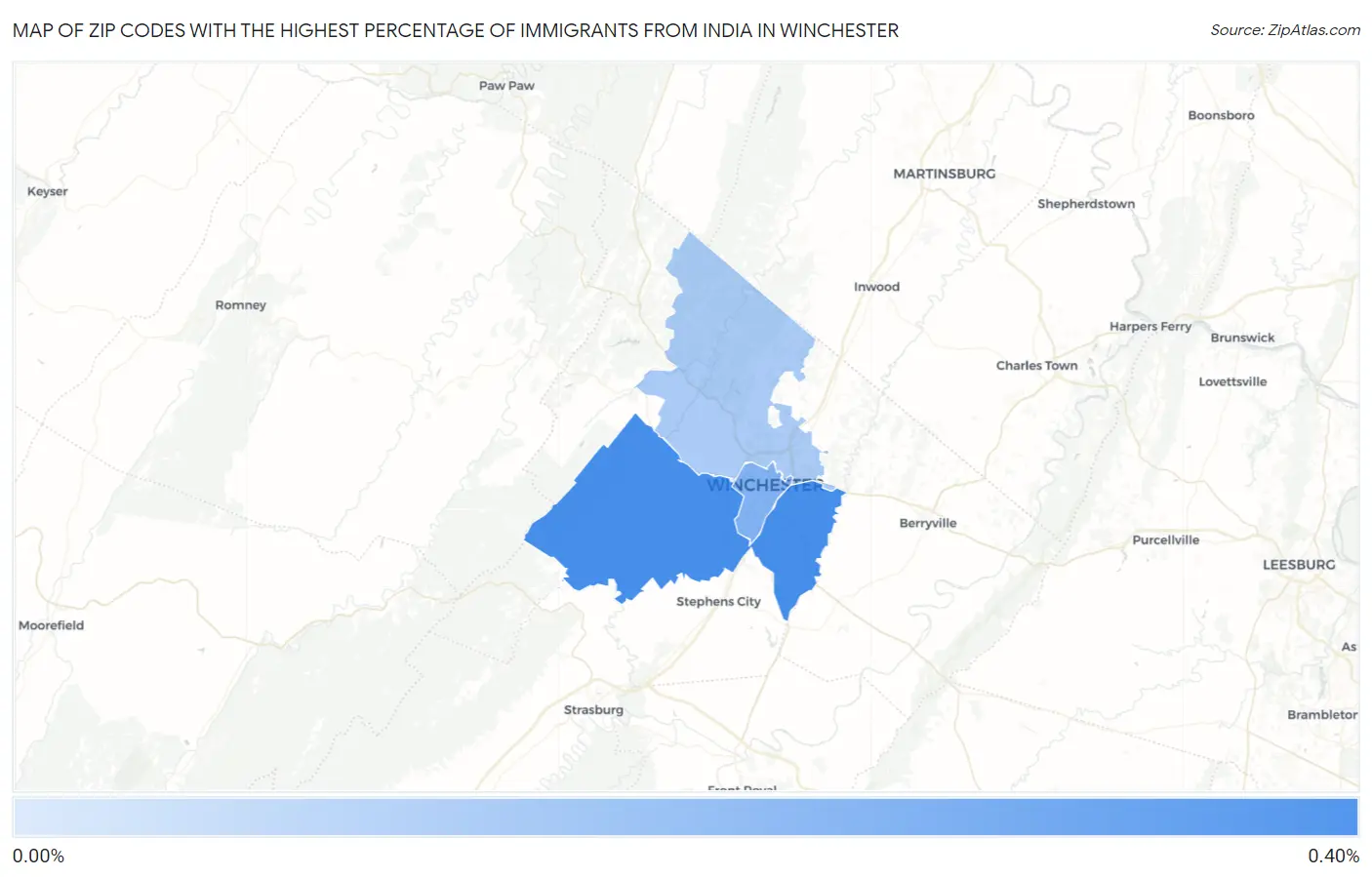 Zip Codes with the Highest Percentage of Immigrants from India in Winchester Map